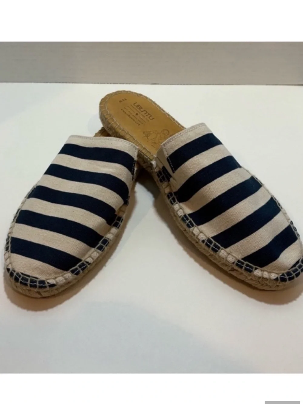 Ubuntu Life Canvas Jute Espadrille Flat Slip On Striped Blue White Womens 9.5